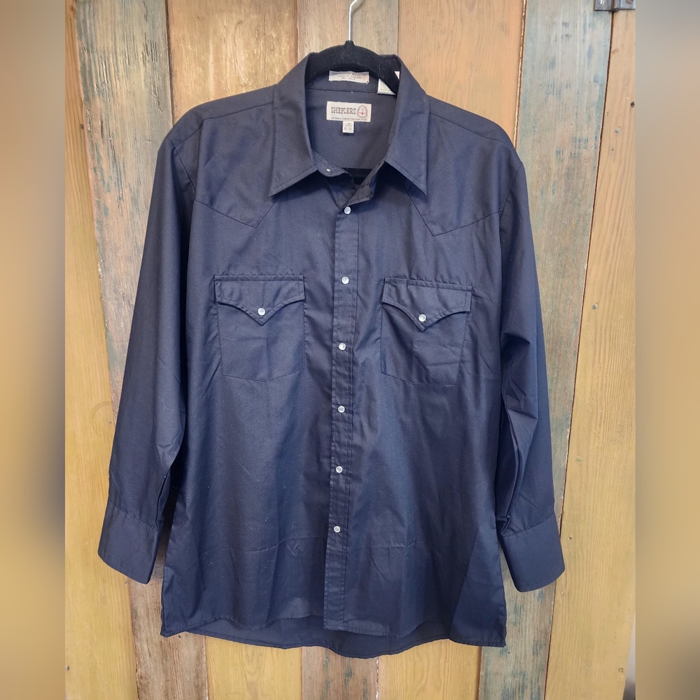 Sheplers Shirt Men's 16-32 Western Pearl Snap Long Sleeve Black